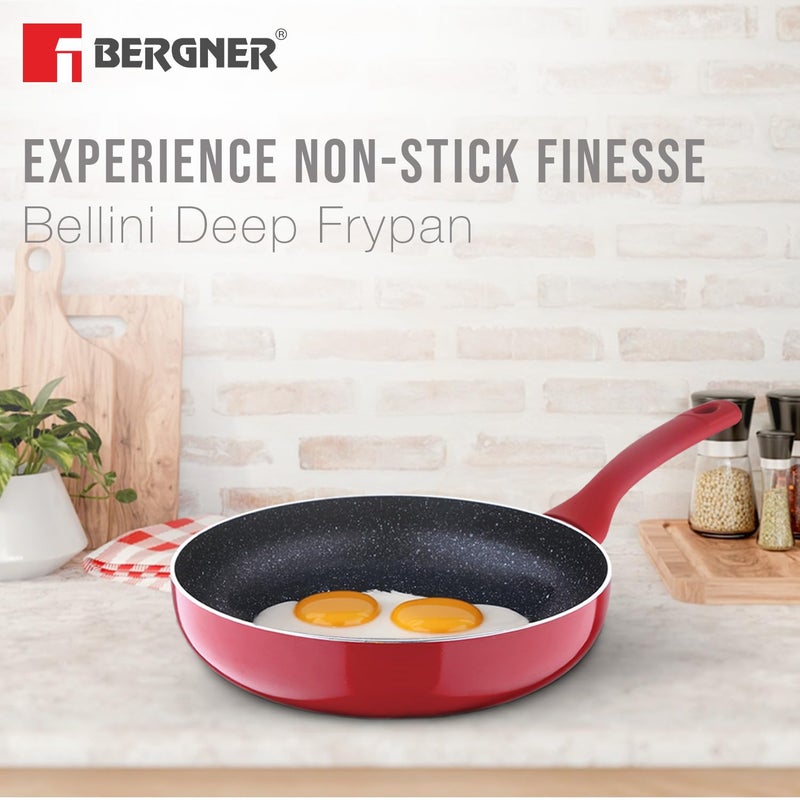 Bergner Bellini Plus 5 Layer Marble Non Stick Frypan/Sautepan with Glass Lid, 24 cm, 2.4 litres, Induction Base, Soft Touch Handle, Food Safe (PFOA Free), 1 Year Warranty by Bergner, Red - Image 4