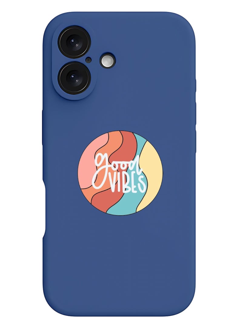 Theodor iPhone 16 Blue Protective Slim Fit Case Liquid Silicone Cover with Full Body Protection Anti-Scratch Shockproof Case For iPhone - Good vibes (2) - Image 1