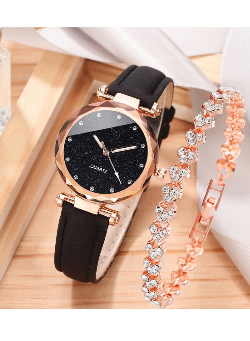 Ladies Watch Beautiful Stylish Rhinestone Decor Bracelet Round Pointer Quartz Watch, Women Watch Charming elegant gift for Women - Image 1