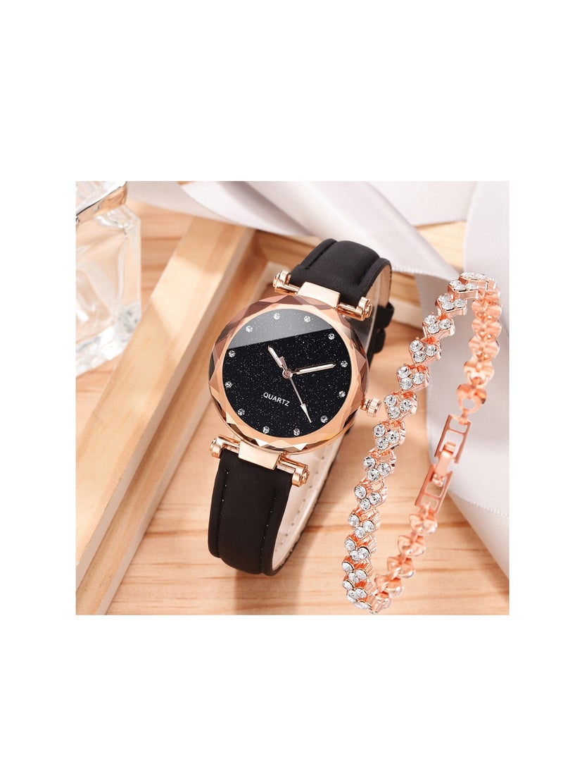 Ladies Watch Beautiful Stylish Rhinestone Decor Bracelet Round Pointer Quartz Watch, Women Watch Charming elegant gift for Women - Image 2
