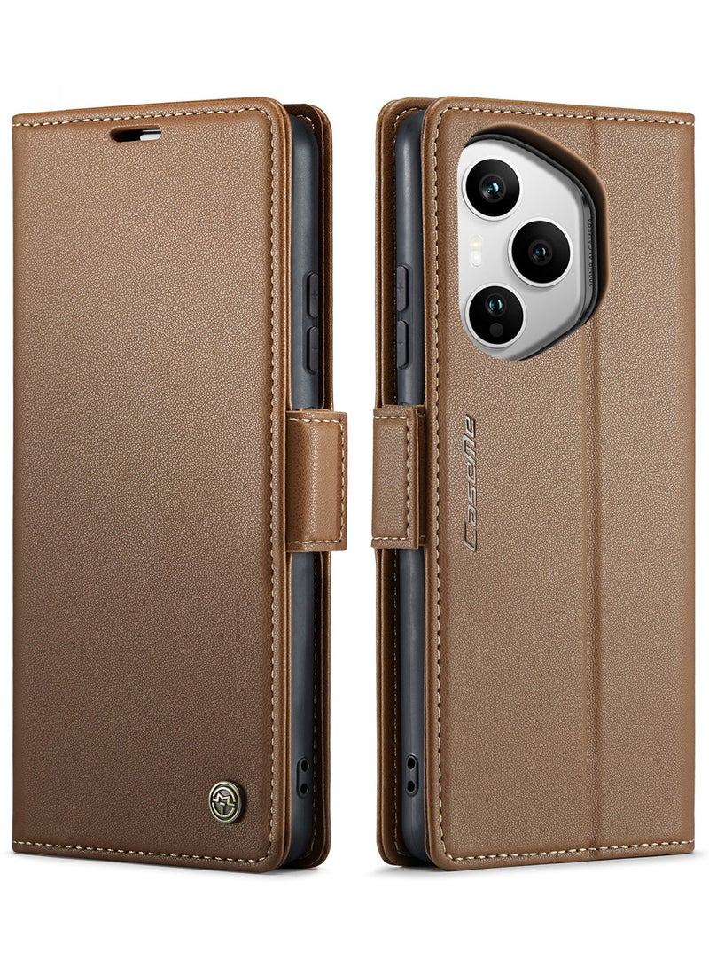 CaseMe Phone Case Luxury PU Leather Design Anti Fingerprint 023 Flip Cover Card Slot Holder Cover For Honor 400 Pro (Brown) - Image 1