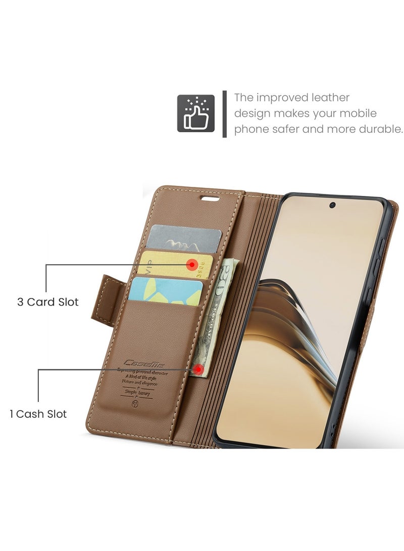 CaseMe Phone Case Luxury PU Leather Design Anti Fingerprint 023 Flip Cover Card Slot Holder Cover For Honor 400 Pro (Brown) - Image 3