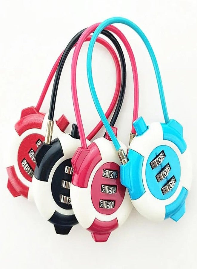 ventrice- Premium 3-Digit Combination Cable Lock for Bags, Lockers, Luggage, Gym & School Use - Portable Anti-Theft Password Lock for Travel & Safety - Multi Color Metal Body Security Lock (Set of 4) - Image 1