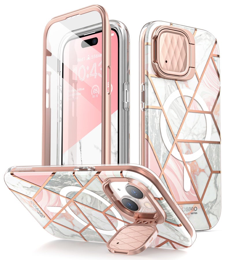 I-blason iBlason for iPhone 15 CaseiPhone 14 CaseiPhone 13 Case 61 with Camera Cover Stand MagSafe Compatible Slim FullBody Protective Phone Case with Builtin Screen Protector Marble Pink - Image 2