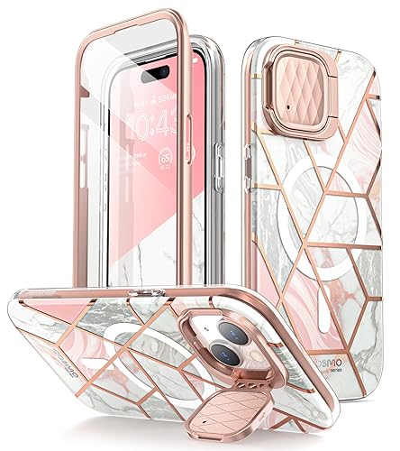 I-blason iBlason for iPhone 15 CaseiPhone 14 CaseiPhone 13 Case 61 with Camera Cover Stand MagSafe Compatible Slim FullBody Protective Phone Case with Builtin Screen Protector Marble Pink - Image 1