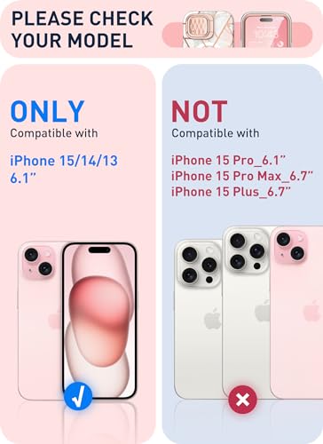 I-blason iBlason for iPhone 15 CaseiPhone 14 CaseiPhone 13 Case 61 with Camera Cover Stand MagSafe Compatible Slim FullBody Protective Phone Case with Builtin Screen Protector Marble Pink - Image 3