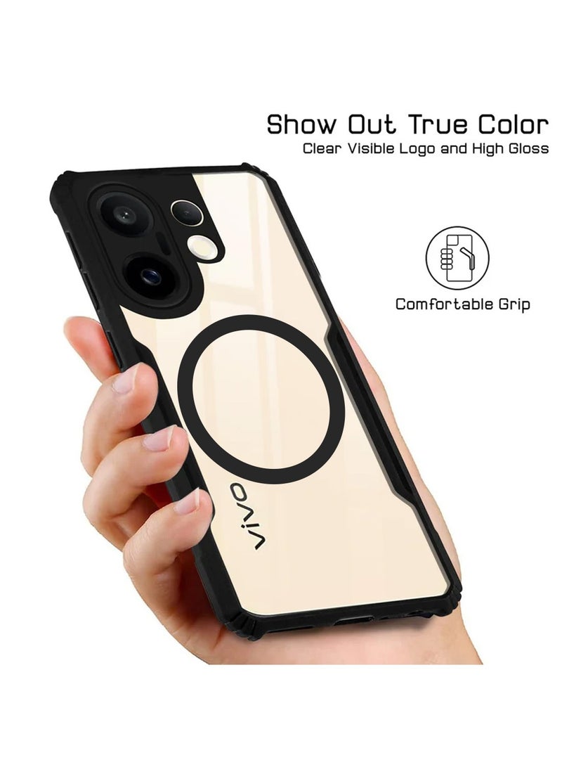 Techie Vivo X200 FE 5G Case - TPU Bumper Cover with Camera Protection Anti-Yellowing Clear Back Shockproof Airbag Corners & Magnetic Metal Ring Support – Clear Black - Image 4