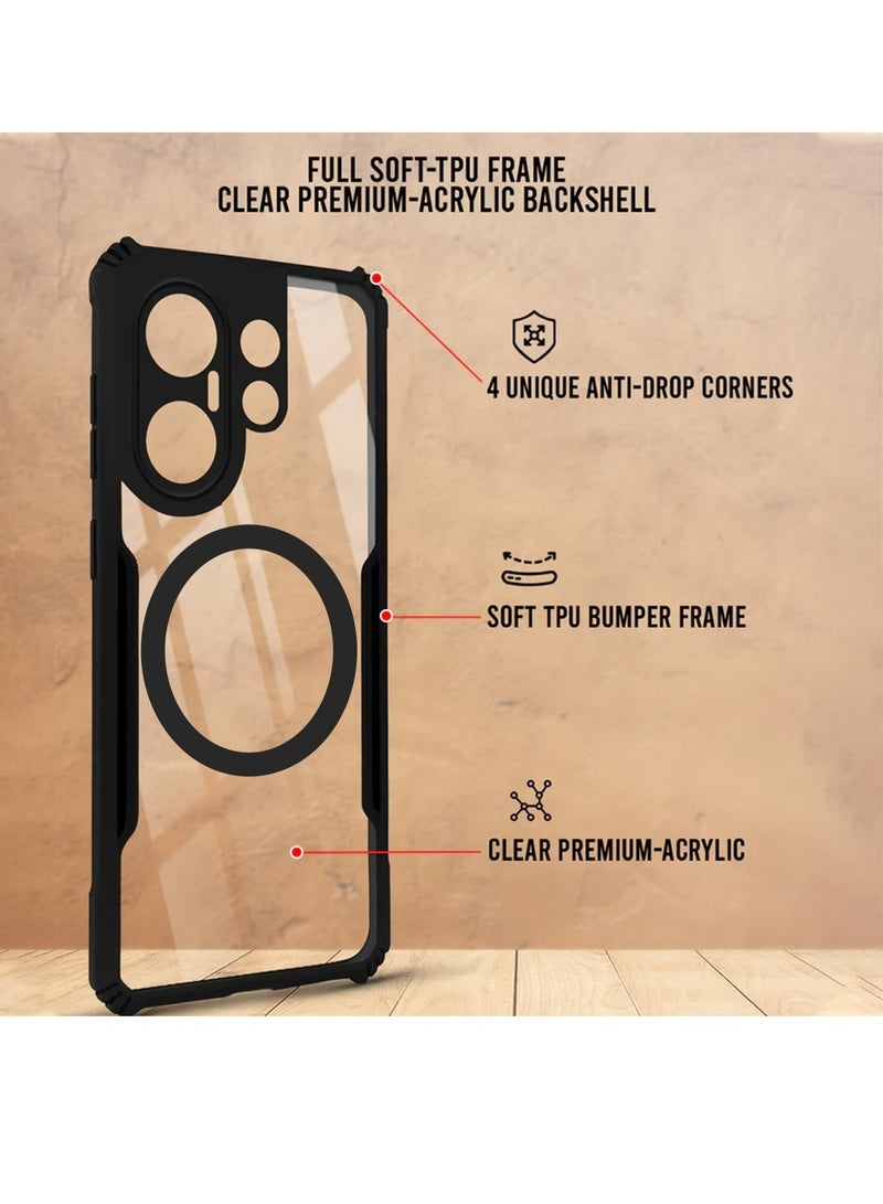 Techie Vivo X200 FE 5G Case - TPU Bumper Cover with Camera Protection Anti-Yellowing Clear Back Shockproof Airbag Corners & Magnetic Metal Ring Support – Clear Black - Image 2