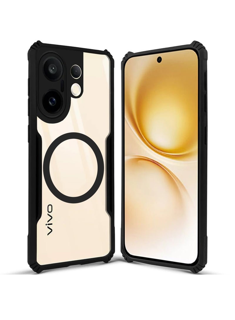 Techie Vivo X200 FE 5G Case - TPU Bumper Cover with Camera Protection Anti-Yellowing Clear Back Shockproof Airbag Corners & Magnetic Metal Ring Support – Clear Black - Image 1