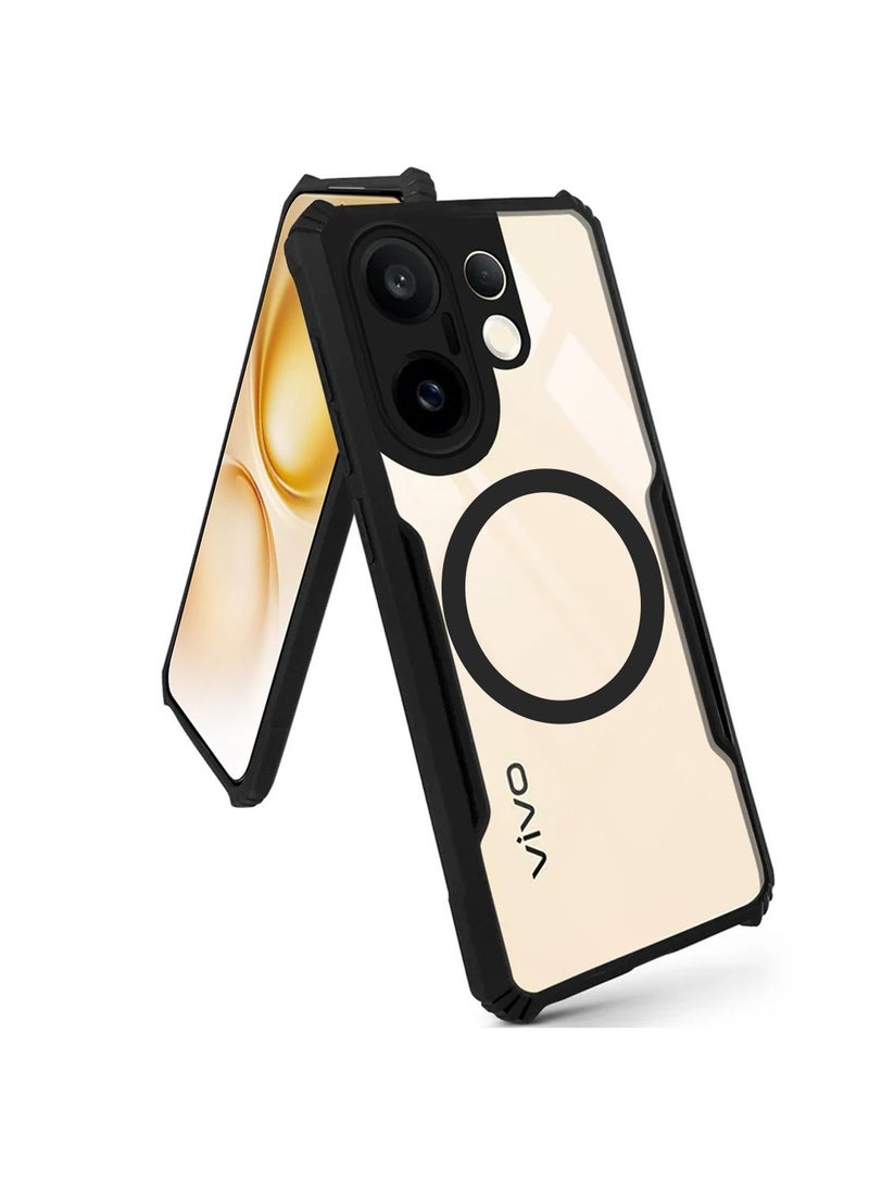 Techie Vivo X200 FE 5G Case - TPU Bumper Cover with Camera Protection Anti-Yellowing Clear Back Shockproof Airbag Corners & Magnetic Metal Ring Support – Clear Black - Image 5