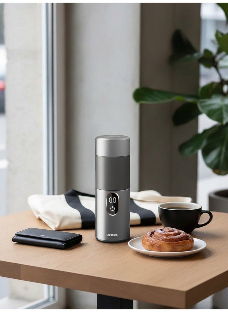 LePRESSO MokaRise Electric Moka Maker / Portable Coffee Maker / Espresso Coffee Machine / Travel Coffee Brewer / Quick Brew Moka Pot / Digital Interface / AC & DC Power Support / Stainless Steel Design - Silver - Image 3