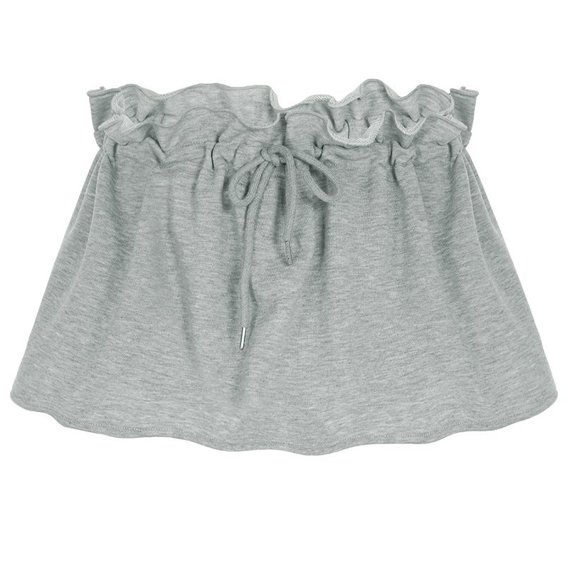 Ins Pure Desire Style Foundation Grey Elaptic Drawstring Twisted Flower Bud Skirt Girly Wooden Ear Edge All-Match Sweat Skirt Mld11977 gray - Image 2