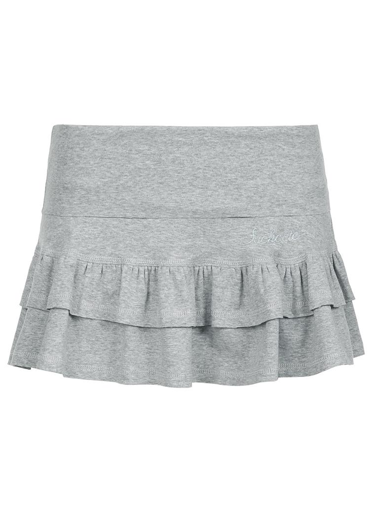 Ins Pure Desire Style Foundation Grey Elaptic Drawstring Twisted Flower Bud Skirt Girly Wooden Ear Edge All-Match Sweat Skirt Mld11977 gray - Image 1