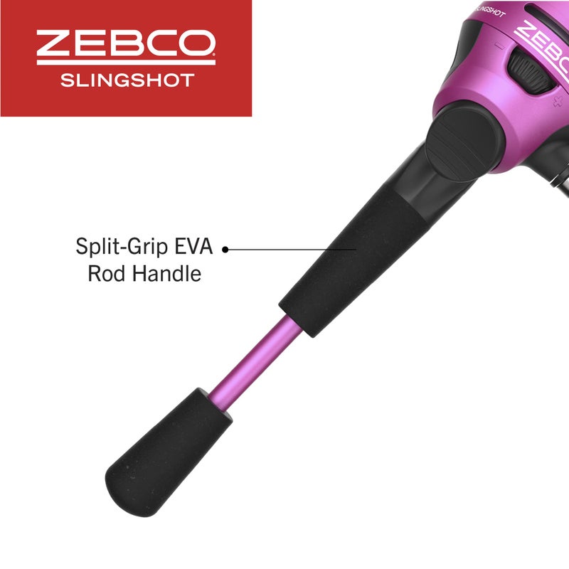 Zebco Slingshot Spincast Reel and Fishing Rod Combo, 5-Foot 6-Inch 2-Piece Fishing Pole, Size 30 Reel, Right-Hand Retrieve, Pre-Spooled with 10-Pound Zebco Line, Purple - Image 5