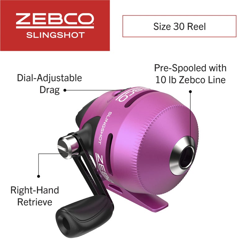 Zebco Slingshot Spincast Reel and Fishing Rod Combo, 5-Foot 6-Inch 2-Piece Fishing Pole, Size 30 Reel, Right-Hand Retrieve, Pre-Spooled with 10-Pound Zebco Line, Purple - Image 3