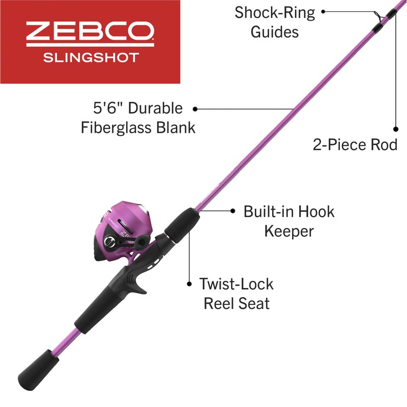 Zebco Slingshot Spincast Reel and Fishing Rod Combo, 5-Foot 6-Inch 2-Piece Fishing Pole, Size 30 Reel, Right-Hand Retrieve, Pre-Spooled with 10-Pound Zebco Line, Purple - Image 2