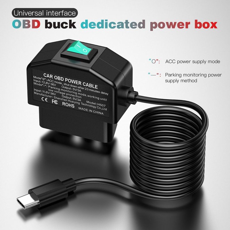 Dash Cam OBD Hardwire Kit: 12-24V To 5V, Black Plastic, Clean And Space Saving, USB Type C - Low Voltage Protection, 24-hour Parking Mode Switch for Car Dash Cams, GPS, Radar Devices - Image 5