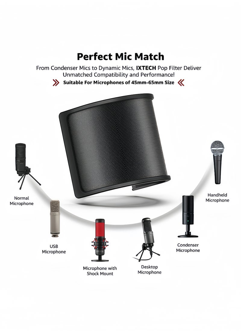 Peachjoy Microphone Pop Filter, Mic Pop Screen with Metal Mesh, Handheld Mic Windscreen Cover Pop Shield, Noise Shield Microphone Accessories for Podcasts Recording Vlogging Streaming  - Image 3