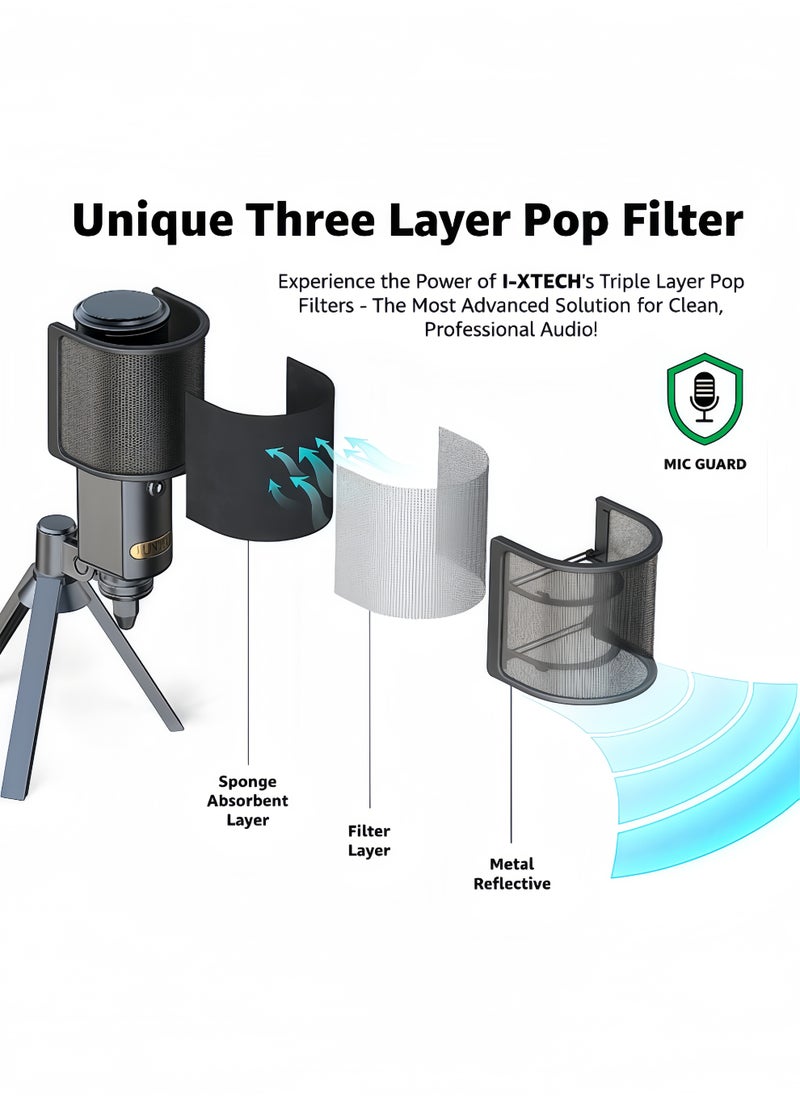 Peachjoy Microphone Pop Filter, Mic Pop Screen with Metal Mesh, Handheld Mic Windscreen Cover Pop Shield, Noise Shield Microphone Accessories for Podcasts Recording Vlogging Streaming  - Image 4
