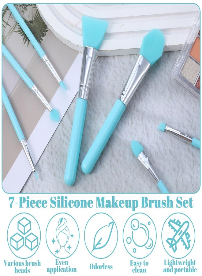 Azefnuhk 7 Pcs Silicone Brush Applicator Kit, Flexible Soft UV Epoxy Art Crafting, Facial Skincare Tools, includes Facial Mask Spatula, for Cream Makeup Face Mud Clay Mask Moisturizers (Blue) - Image 3