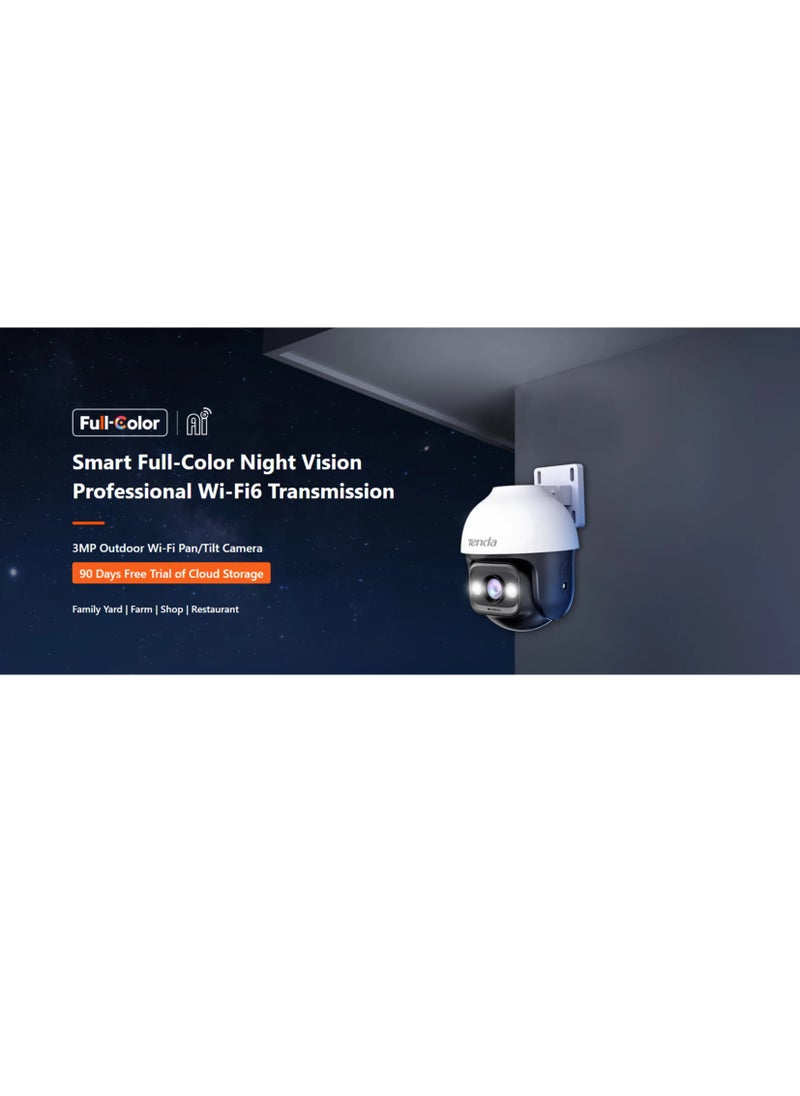 Tenda - TENDA 360° Security Camera Outdoor with 30m Color Night Vision, PTZ CCTV WiFi Camera with 2-way Audio, AI Human Detection& Alarm, APP Control, IP66 Weatherproof, Works with Alexa (CH3 3MP) - Image 1