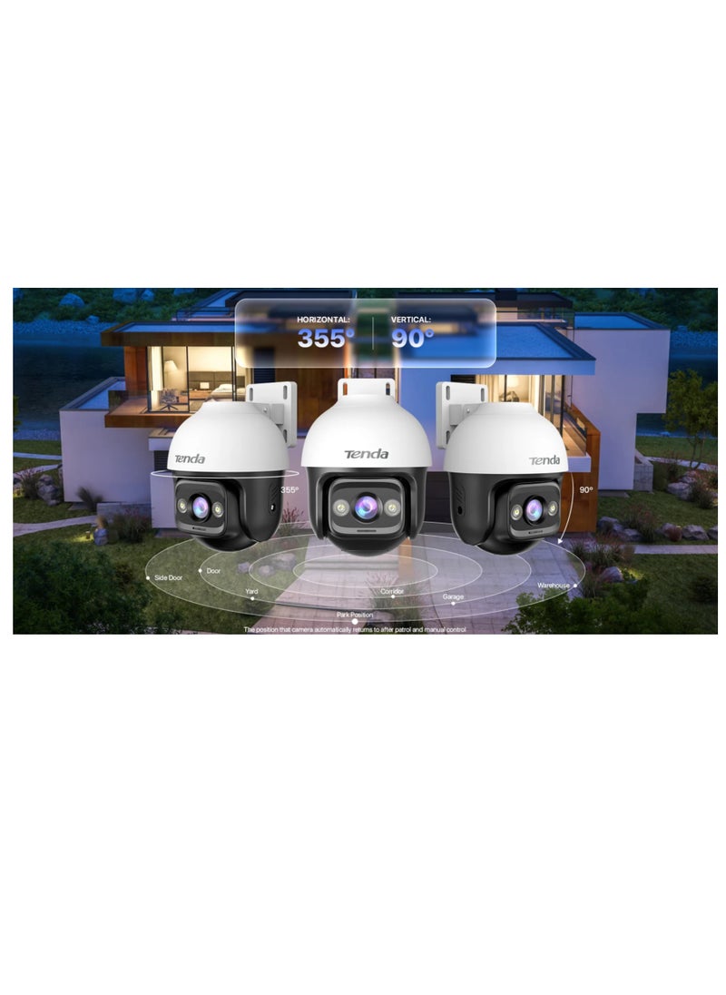 Tenda - TENDA 360° Security Camera Outdoor with 30m Color Night Vision, PTZ CCTV WiFi Camera with 2-way Audio, AI Human Detection& Alarm, APP Control, IP66 Weatherproof, Works with Alexa (CH3 3MP) - Image 1