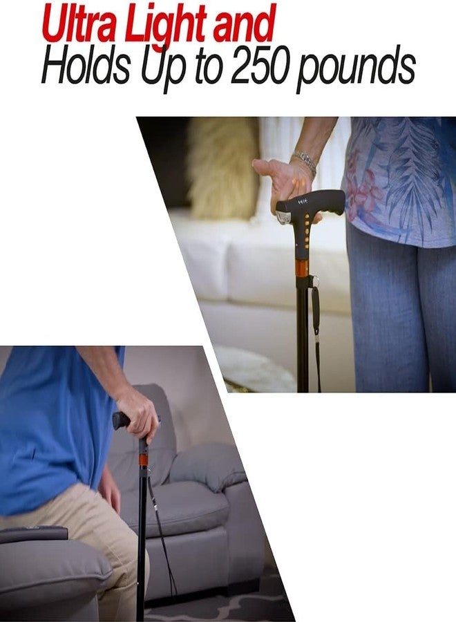 SMIC Smart Walking Stick with LED Lights, Foldable Cane with Automatic Alarm System FM Radio Adjustable Rechargeable Walking Stick for Seniors Men Women (Black) - Image 5