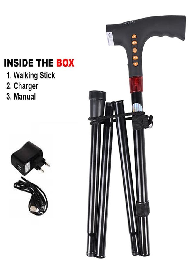 SMIC Smart Walking Stick with LED Lights, Foldable Cane with Automatic Alarm System FM Radio Adjustable Rechargeable Walking Stick for Seniors Men Women (Black) - Image 2