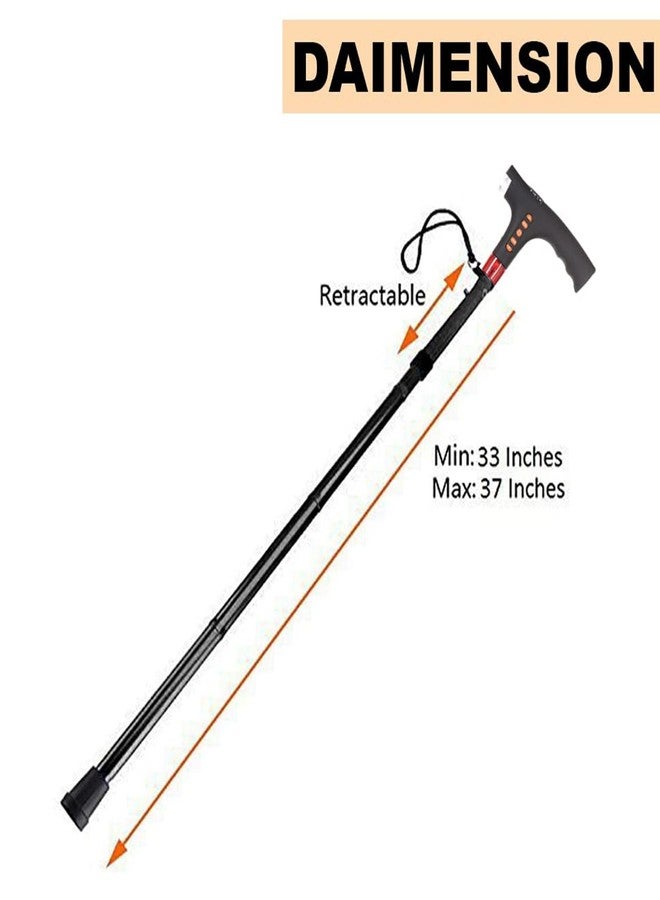 SMIC Smart Walking Stick with LED Lights, Foldable Cane with Automatic Alarm System FM Radio Adjustable Rechargeable Walking Stick for Seniors Men Women (Black) - Image 3