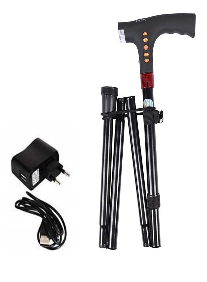 SMIC Smart Walking Stick with LED Lights, Foldable Cane with Automatic Alarm System FM Radio Adjustable Rechargeable Walking Stick for Seniors Men Women (Black) - Image 1