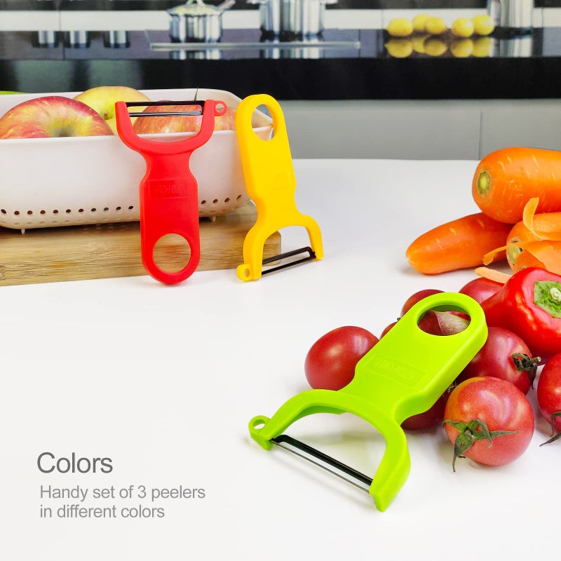 KITCHPOWER Original Vegetable Peeler Carbon Steel Blade 3-Pack Red/Green/Yellow - Image 5