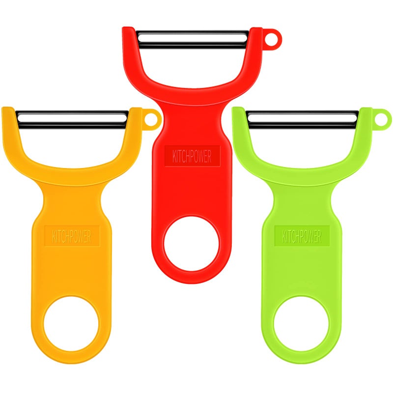 KITCHPOWER Original Vegetable Peeler Carbon Steel Blade 3-Pack Red/Green/Yellow - Image 1