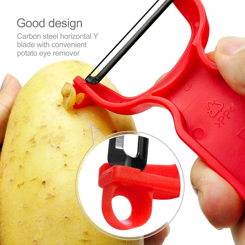 KITCHPOWER Original Vegetable Peeler Carbon Steel Blade 3-Pack Red/Green/Yellow - Image 3