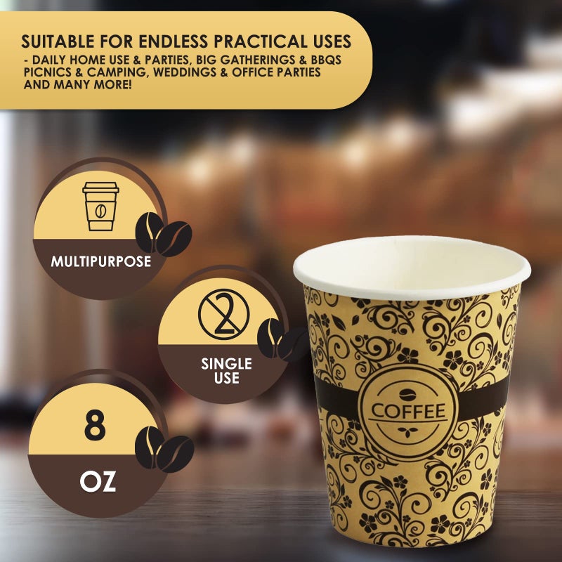 PAMI Disposable Coffee Cups, Single-Use Paper Cups, To-Go Hot Beverage Cups for Espresso Coffee Tea Hot Chocolate, Leak Resistant, Cafe & Home Use (50, 8oz) - Image 5
