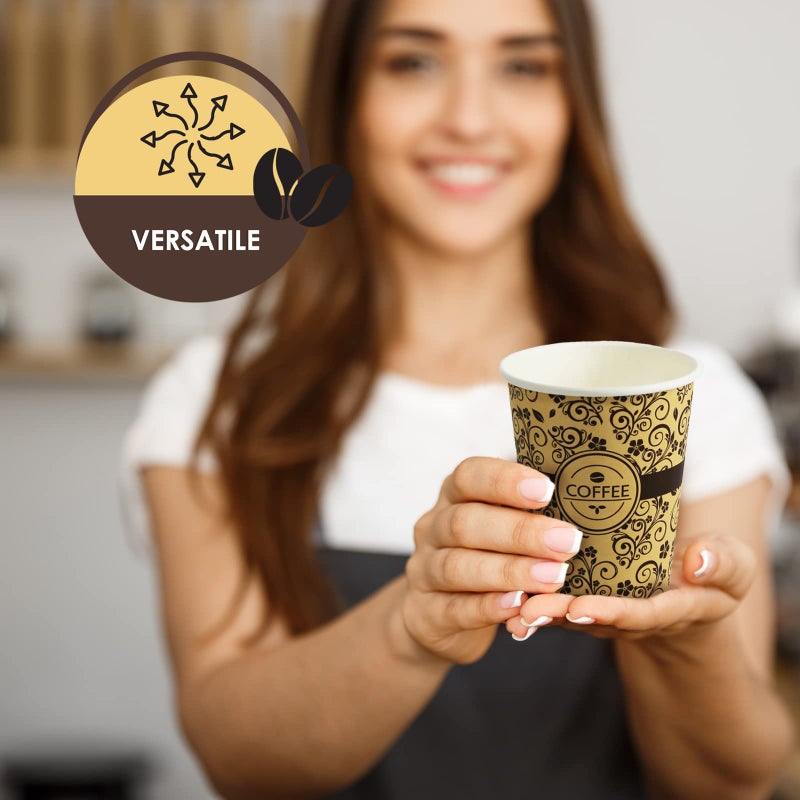 PAMI Disposable Coffee Cups, Single-Use Paper Cups, To-Go Hot Beverage Cups for Espresso Coffee Tea Hot Chocolate, Leak Resistant, Cafe & Home Use (50, 8oz) - Image 4