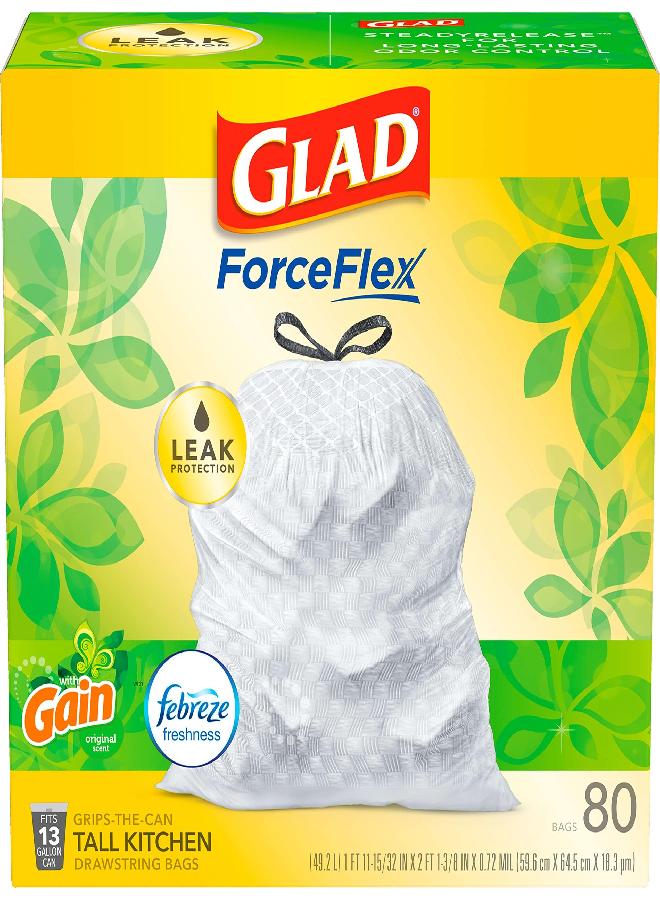 Glad Trash Bags,13 Gal, Original, 80 Ct