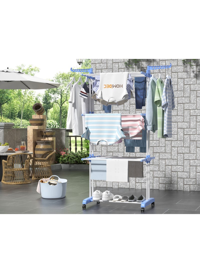 ZAICA 4-Tier Folding Cloth Drying Rack, Folding Clothes Rail Of Clothes Hanger, Adjustable Stainless Steel Rail With Two Side Foldable Wings For Indoor And Outdoor Use, Blue - Image 2