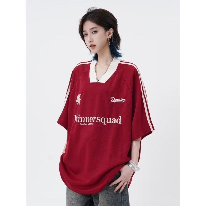American Style Oversize Fashion Brand Men'S Short-Sleeved T-Shirt Instagram Style Street Sports Fashionable V-Neck Loose Half-Sleeved T-Shirt - Image 5