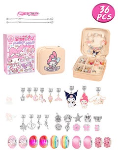 Sanrio 36PCS Charm Bracelet Making Kit, Girls Beads for Jewelry Making Kit, with Jewelry Box, for DIY Craft Jewelry Gift, for 7-14 Year Old Girl（Pink）  - Image 1