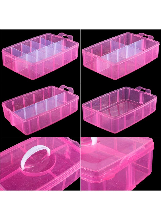 SGHUO 3-Tier Pink Craft Storage Container, Stackable Organizer Box with Dividers for Art Supplies, Beads, Washi Tapes, Seed, Hair Accessories, Nail, 9.5X6.5X7.2in - Image 2