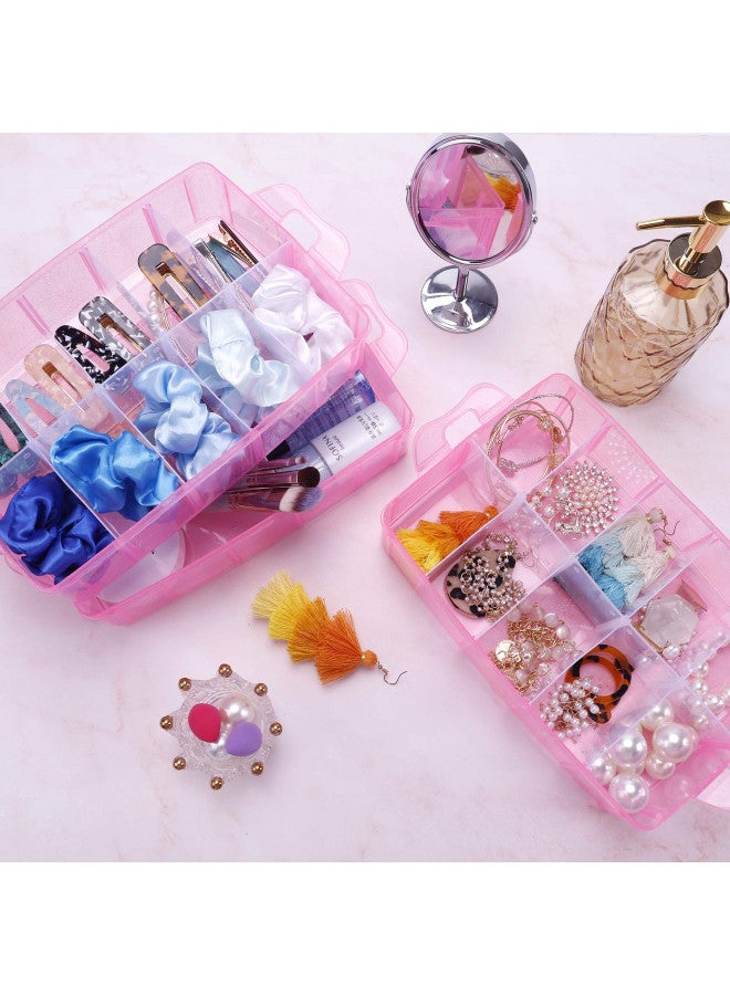 SGHUO 3-Tier Pink Craft Storage Container, Stackable Organizer Box with Dividers for Art Supplies, Beads, Washi Tapes, Seed, Hair Accessories, Nail, 9.5X6.5X7.2in - Image 3