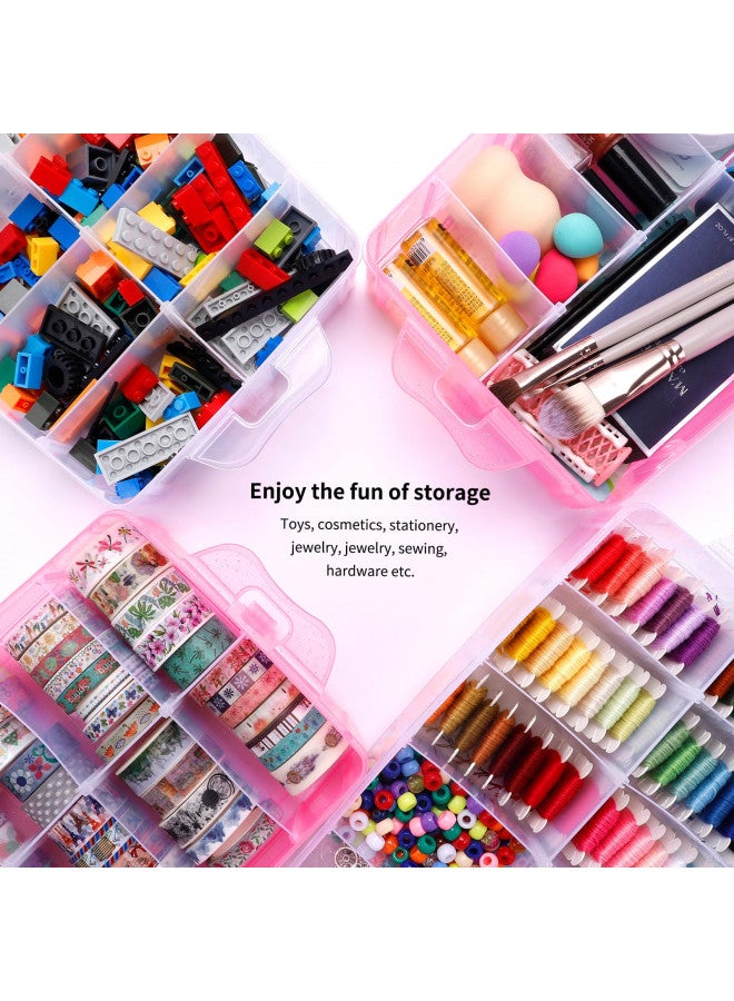 SGHUO 3-Tier Pink Craft Storage Container, Stackable Organizer Box with Dividers for Art Supplies, Beads, Washi Tapes, Seed, Hair Accessories, Nail, 9.5X6.5X7.2in - Image 4