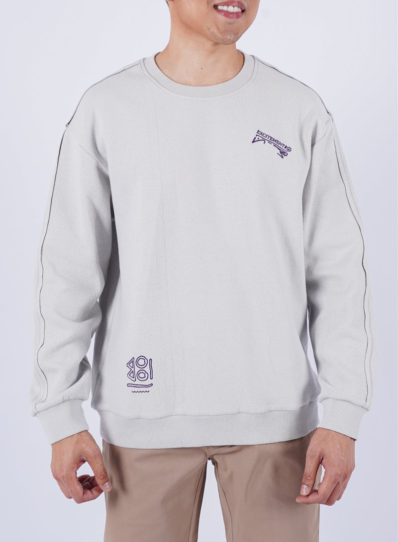 JACK & JONES Men’s Embroidered Long Sleeves Border Design T-Shirt in Stone White  - Image 4