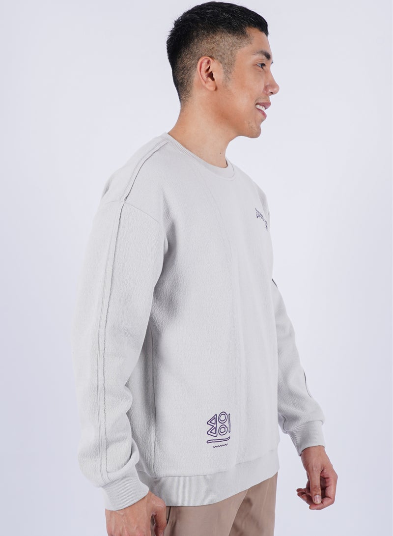 JACK & JONES Men’s Embroidered Long Sleeves Border Design T-Shirt in Stone White  - Image 3