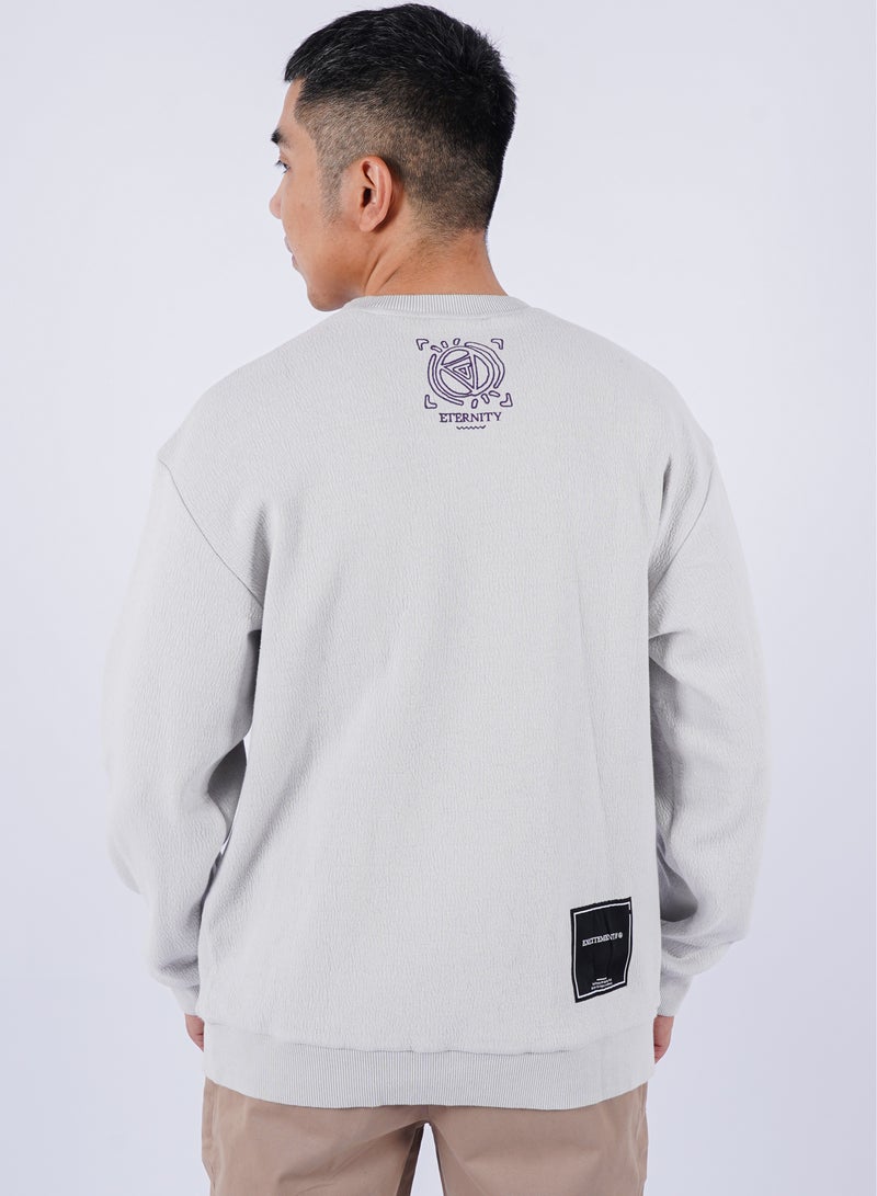 JACK & JONES Men’s Embroidered Long Sleeves Border Design T-Shirt in Stone White  - Image 2