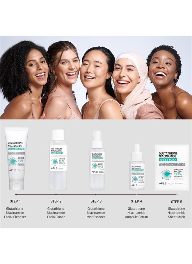 APLB - Glutathione Niacinamide Sheet Mask | LIPO GLUTA NIAC CEN™ 13.7% 0.85 FL.OZ/Korean Skincare, Deep hydration & Soothing, Sensitive Skin, Improve skin elasticity - Image 1