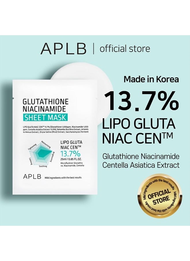 APLB - Glutathione Niacinamide Sheet Mask | LIPO GLUTA NIAC CEN™ 13.7% 0.85 FL.OZ/Korean Skincare, Deep hydration & Soothing, Sensitive Skin, Improve skin elasticity - Image 1