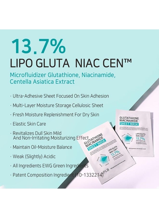 APLB - Glutathione Niacinamide Sheet Mask | LIPO GLUTA NIAC CEN™ 13.7% 0.85 FL.OZ/Korean Skincare, Deep hydration & Soothing, Sensitive Skin, Improve skin elasticity - Image 1