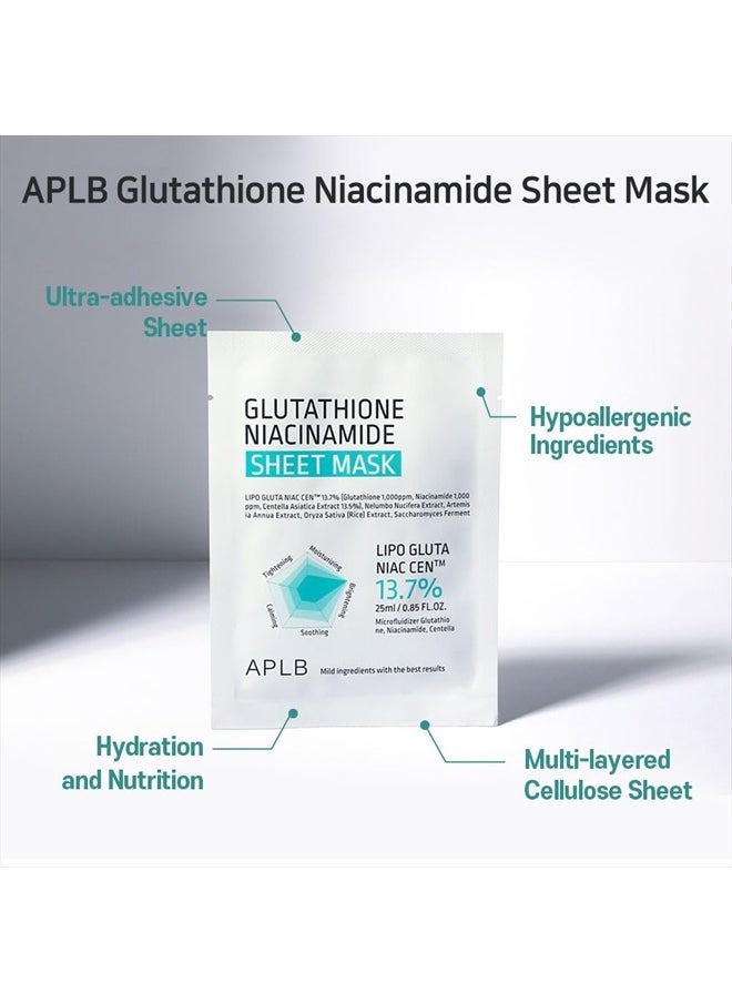 APLB - Glutathione Niacinamide Sheet Mask | LIPO GLUTA NIAC CEN™ 13.7% 0.85 FL.OZ/Korean Skincare, Deep hydration & Soothing, Sensitive Skin, Improve skin elasticity - Image 1