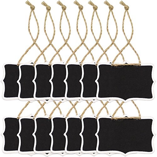 DYWISHKEY 14 Pieces Mini Chalkboards Signs Hanging Blackboard Rectangle Message Board Double Sided for Weddings, Kids Crafts, Garden Favors Storage Labeling Tags - Image 1